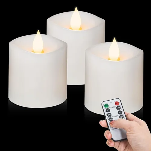 Miniatura 9 de Velas sin llama de 3 x 3 que funcionan con pilas con temporizador remoto, duran 600 horas, velas de batería parpadeantes, velas LED eléctricas
