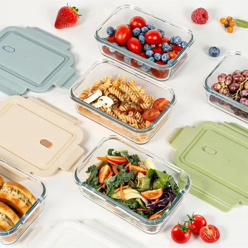 Miniatura 3 de Paquete de 5 recipientes de vidrio de 25 onzas con tapas de ventilación de aire, recipiente de almacenamiento de alimentos de vidrio borosilicato