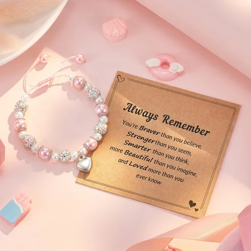 Miniatura 5 de HGDEER 100% Natural Stone Adjustable Bracelets, Pink Zebra Jasper Heart Charm Jewelry, Trendy Birthday Teen Girl Gift Ideas with Quote Card & Gift