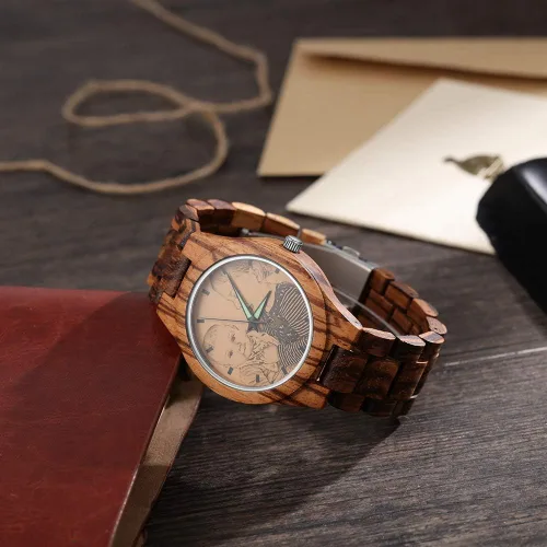 Miniatura 4 de Relojes de madera para hombres y mujeres personalizados relojes de fotos con pulsera ajustable para cumpleaños aniversario regalos personalizados