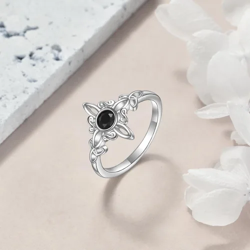 Miniatura 5 de YAFEINI - Anillo de nudo de brujas de plata de ley - Joyería celta de nudo de la Trinidad para mujer