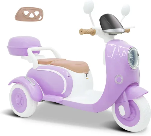 Miniatura 10 de Motocicleta eléctrica para niños de 2 plazas con control remoto, 3 ruedas de 12 V con USB, música, Bluetooth, luz, caja de almacenamiento grande, 2