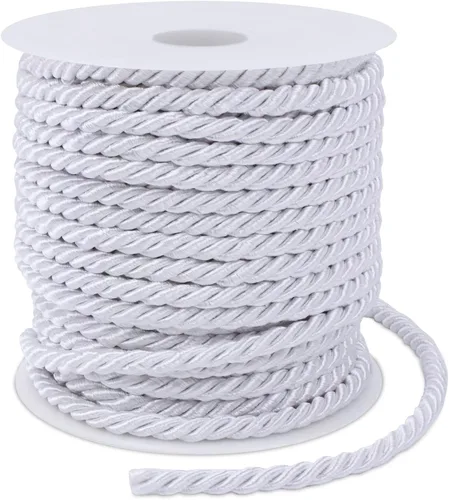 Miniatura 21 de Cuerda de seda trenzada de 27 yardas, cuerda decorativa gruesa de satén negro de 0.118 pulgadas, cordón para manualidades, amarre de cortina