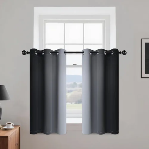 Yakamok - Cortinas de oscurecimiento de habitación en color ombre de 36 pulgadas de largo, cortinas térmicas aisladas en color degradado negro y