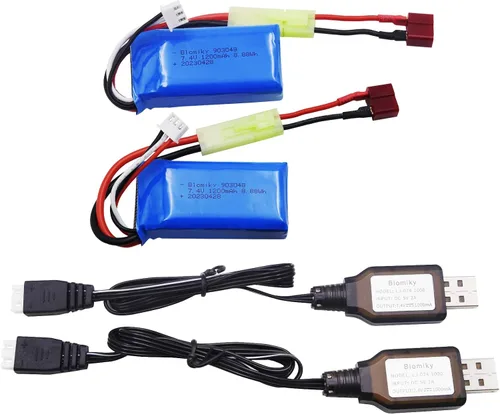 Miniatura 5 de Blomiky Paquete de 2 baterías Li-PO de 7.4 V 1200 mAh 8.88 Wh y 2 cables de cargador USB de repuesto para escala 1/18 9310YL 9300 9301E 9302E 9303E