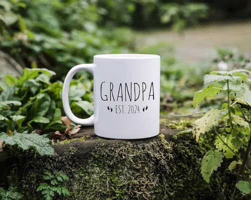 Miniatura 4 de Taza Grandpa Est. 2024 Anuncio de embarazo Grandpa To Be Taza promovida a abuelo Presente 11 oz Blanco