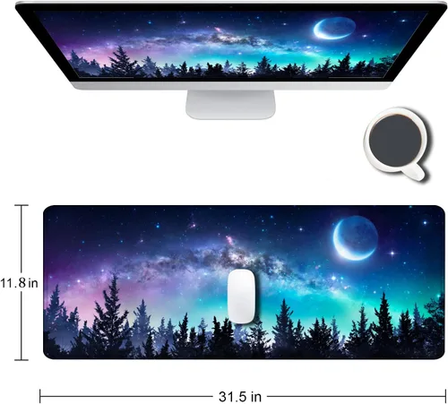 Miniatura 2 de Alfombrilla de ratón grande para juegos con bordes cosidos, tapete de escritorio Galaxy, tapete extendido para teclado, tapete de escritorio de goma