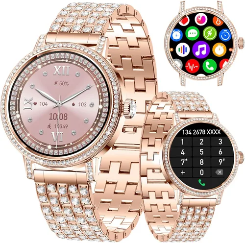 Miniatura 9 de Relojes inteligentes para mujer con llamadas Bluetooth de diamantes, reloj inteligente con pantalla HD de 1.27 pulgadas, rastreador de actividad