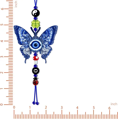 Miniatura 6 de Adorno colgante de auto de mal de ojo, dije de buenos días de la suerte, 8 bolas, hongo, trébol de cuatro hojas, mariquita, símbolo Yin Yang
