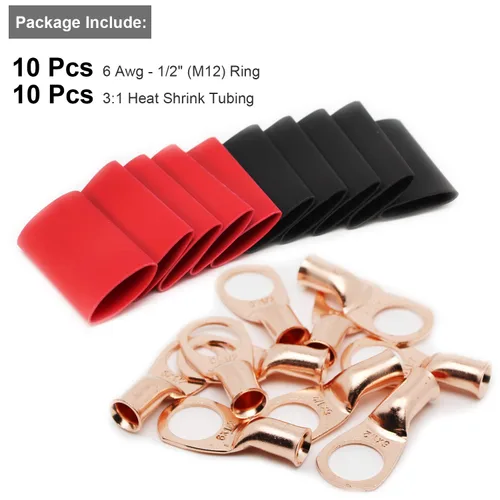 Miniatura 82 de TKDMR - Kit de 264 piezas de extremos de cable de batería, 132 piezas de terminales de anillo de lengüetas de cable de cobre resistentes AWG 8 6 4 2