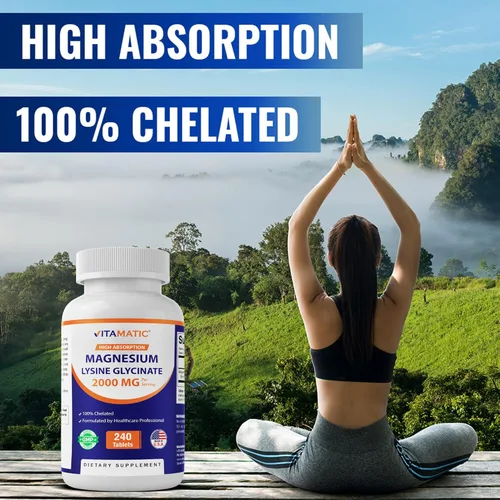 Miniatura 4 de Vitamatic Magnesio como lisinato de glicinato - 240 tabletas - 100% magnesio quelatado - Apoya la relajación muscular, corazón y salud nerviosa*