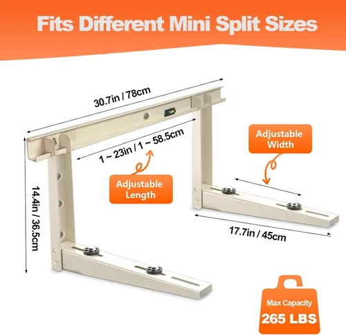 Miniatura 2 de Soporte de montaje en pared para exteriores, soporta hasta 265 libras, condensador de 9000-18000 Btu, para colgar sistemas de bomba de calor de aire