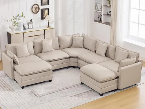 Miniatura 105 de Otomán de Sofá Moderno de Chenille Nube de 35'', Otomán Rectangular para Sofá Seccional Modular, Beige