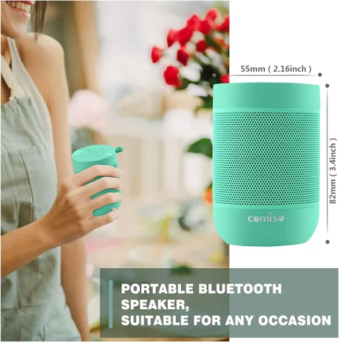 Miniatura 8 de comiso Altavoz Bluetooth portátil, pequeño altavoz de ducha con IPX5 impermeable, sonido HD 360° fuerte, emparejamiento estéreo inalámbrico, mini