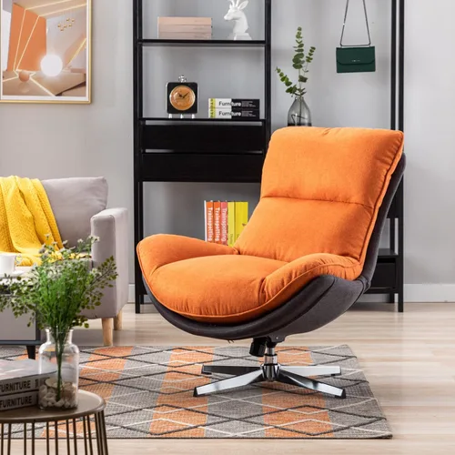 Miniatura 3 de HEAH-YO Silla giratoria decorativa, moderna silla de sala de estar con respaldo, silla de lectura tapizada de lino sin brazos para dormitorio