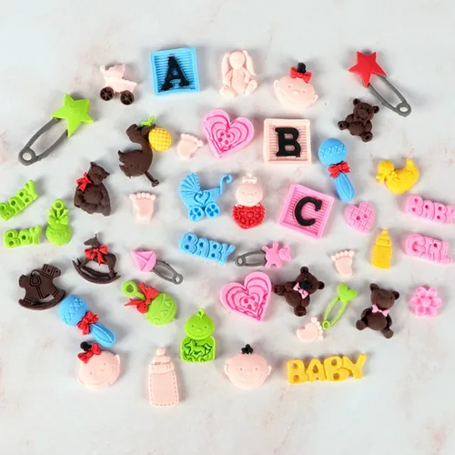 Miniatura 5 de Moldes de fondant para baby shower (paquete de 5), lindo chocolate de silicona, moldes para pies, molde de decoración de ropa para fiesta temática