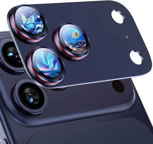 Miniatura 25 de Uyiton Protector de lente de cámara para iPhone 17 Pro - [Tipografía única + lente de teléfono diseño de círculo rojo] Cubierta de cámara de vidrio