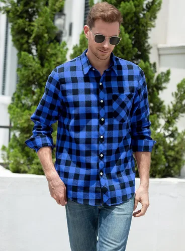 Miniatura 4 de SANGTREE - Camisas casuales para hombre y niño, diseño de franela a cuadros y manga larga, tallas desde los 3meses hasta 9XL