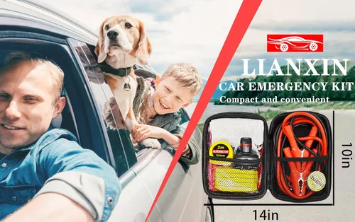 Miniatura 7 de LIANXIN Kit de herramientas de emergencia en carretera para automóvil, kits de emergencia para vehículos automóviles, con kit de cables de puente