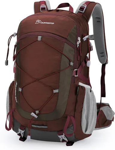 Mochila de senderismo Mountaintop de 25L/40L, mochila de viaje ligera para senderismo al aire libre, camping, para hombres y mujeres Granate