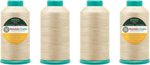 Miniatura 387 de Mandala Crafts - Hilo de nailon para coser cuero, tapicería, mezclilla y para trenzar el pelo; resistente, 1500 yardas, tamaño 69 T70 Marrón