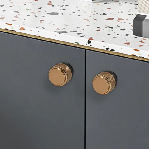 Miniatura 4 de Paquete de 10 tiradores para gabinete de cocina, tiradores mate negro y bronce champán, tiradores de cajón estriados negros, herrajes de cocina