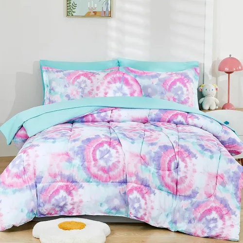 Miniatura 20 de Mooreeke Juego de edredón individual para niños de 6 piezas, juego de ropa de cama azul para adolescentes, microfibra de dinosaurio, cama para niños