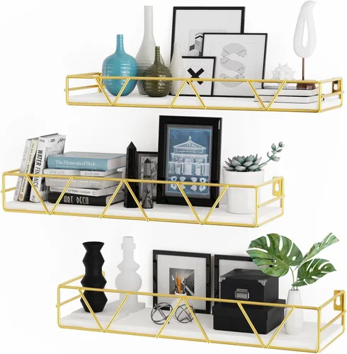 Miniatura 13 de Amaoot Juego de 3 estantes flotantes, estante de pared de madera para el hogar, estante de granja para dormitorio, estante flotante montado