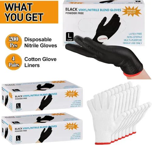 Miniatura 4 de Janmercy 200 piezas Guantes desechables de barbacoa de nitrilo con 4 pares de forro de algodón Guantes para parrilla, cocina, limpieza para ahumador