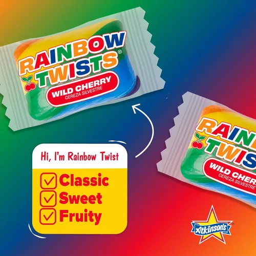 Miniatura 3 de Atkinson's Palitos de caramelo con sabor a cereza Rainbow Twist Sticks 0.7oz 52ct