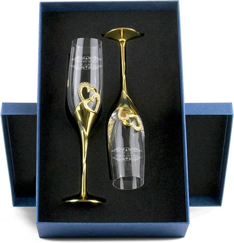 Miniatura 9 de Flautas de champán de diseño único para la novia y el novio, flautas de champán personalizadas de la decoración del corazón, juegos de tazas