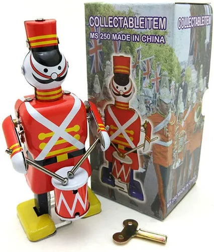 Charmgle Juguete de estaño de cuerda para caminar robot baterista figura juguete, colección para adultos, juguete de relojería, recuerdo de fiesta,