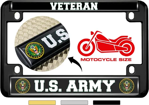 [Producto oficial] Marco de matrícula de metal para motocicleta con diseño de veterano del ejército de Estados Unidos, color negro