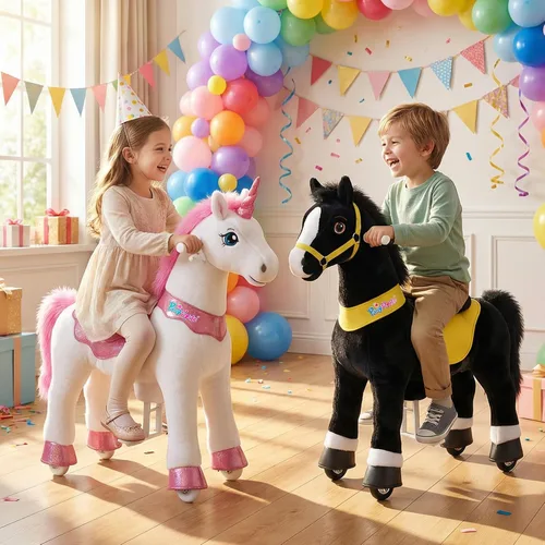 Miniatura 3 de PonyCycle Juguetes de unicornio para montar para niñas Pony de montar unicornio rosa balancín (con freno/ 35.4" de altura/Tamaño 4 para edad 4-7)