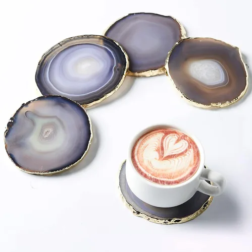Posavasos de ágata gris para bebidas, juego de 4, rodajas de piedra natural de cristal de piedras preciosas para mesa de café, decoración del hogar