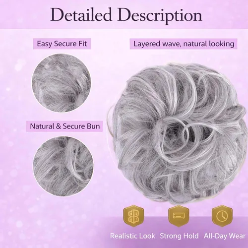 Miniatura 7 de Juvabun Messy Bun 2.0 - Extensión de cabello de moño desordenado de color gris claro, suave y ligero, para mujer, uso diario Gris claro 2.0