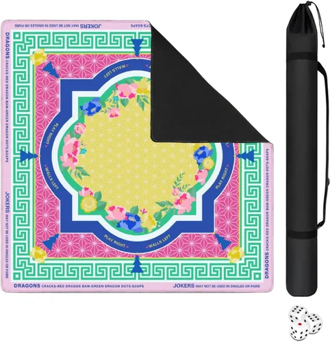 Miniatura 8 de Mahjong Mat con bolsa de transporte negra, 31.5 x 31.5 pulgadas, antideslizante, reducción de ruido, alfombrilla de juego para Mahjong, póker, Rosa