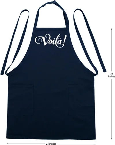 Miniatura 5 de Voila - Delantales de cocina para mujeres y hombres, negro, ajustable, dos bolsillos delanteros, divertido y lindo delantal de cocina francesa