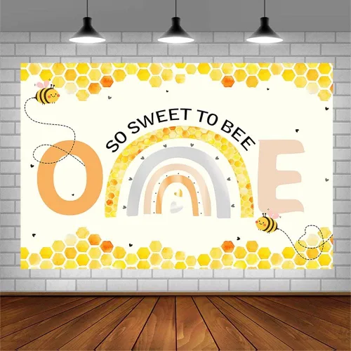 Miniatura 3 de AIBIIN Telón de fondo de 7 x 5 pies para niña, decoración de fiesta de primer cumpleaños de abeja, fondo de fotografía, fondo bohemio, arco iris