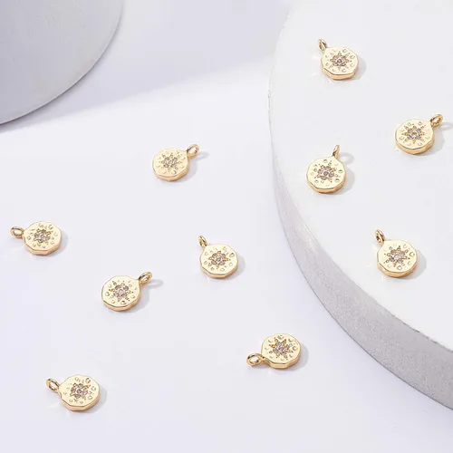 Miniatura 5 de BENECREAT 10 dijes redondos planos chapados en oro de 18 quilates de latón para hacer aretes, pulseras, collares, joyas Micro pavimentar zirconia