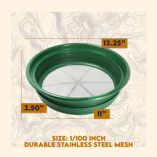 Miniatura 3 de SE Bandeja Clasificadora Apilable para Prospección de Oro de 13.25 Pulgadas de Ancho - Tamiz con Malla de Acero Inoxidable de 1/100 Pulgadas, Verde