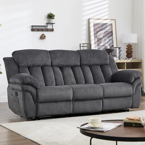 Miniatura 26 de CANMOV Juego de sofá reclinable, sofá biplaza reclinable manual y sofá de 3 plazas con reposabrazos sobrerelleno para sala de estar, muebles de Gris