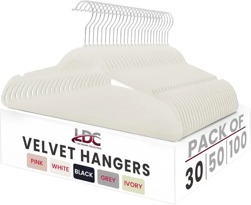 LDC - Perchas de terciopelo blanco, paquete de 30 – Percha de fieltro antideslizante de alta calidad para armario, perchas de fieltro resistentes