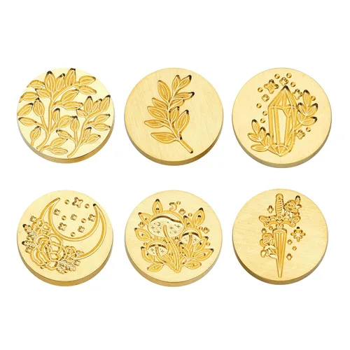 Miniatura 5 de SWANGSA Juego de sellos de cera, 6 piezas vintage con patrón de plantas de flores y 1 mango de madera para tarjetas de felicitación de boda, regalo