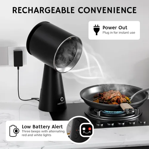 Miniatura 7 de Airthereal Campana extractora de escritorio con pilas, campana extractora portátil recargable con 3 velocidades de ventilador y taza grande de Negro