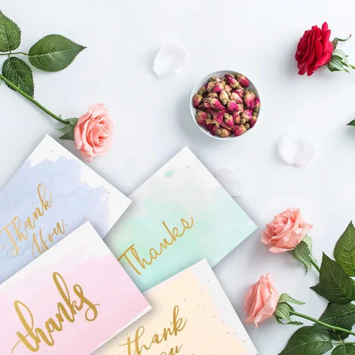 Miniatura 5 de Paquete de 48 tarjetas de agradecimiento, tarjetas de felicitación de acuarela con lámina dorada, notas para bodas, despedidas de soltera, fiestas