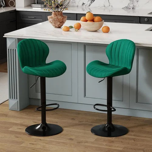 Miniatura 17 de Youhauchair - Juego de 2 taburetes de bar modernos, de terciopelo con altura ajustable y giratorios, sillas de isla de cocina sin brazos con Azul