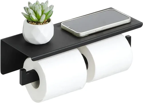 Alise Soporte doble para papel higiénico, soporte de papel higiénico para baño con estante, soporte de rollo de papel higiénico de acero inoxidable