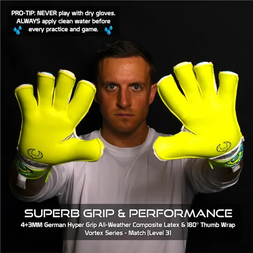 Miniatura 4 de Renegade GK Vortex - Guantes de portero con protector microbiano (tallas 6-11, 3 estilos, nivel 3) Hyper Grip de 3.5+0.118 in y súper malla Wraith