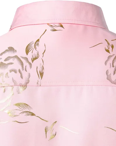 Miniatura 6 de ZEROYAA - Camisas de vestir de manga corta con estampado de rosa dorada para hombre, estilo hipster, calce ajustado, con botones
